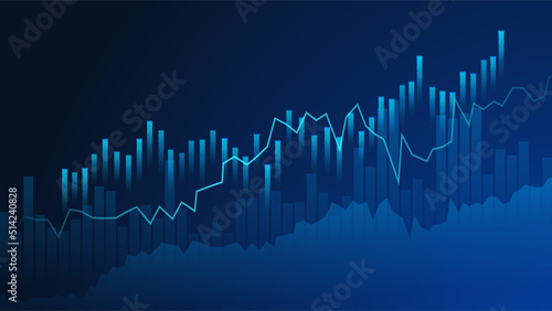 Business candle stick graph chart of stock market investment trading on blue background. Bullish point, up trend of graph. Economy vector design