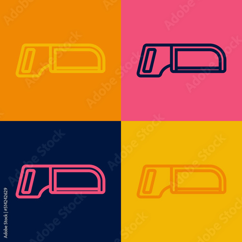 Pop art line Hacksaw icon isolated on color background. Metal saw for wood and metal. Vector
