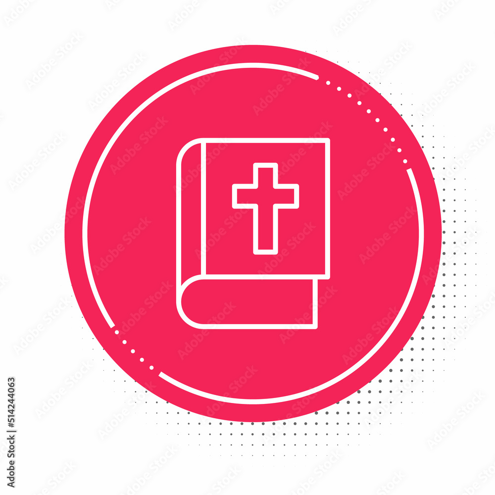 White line Holy bible book icon isolated on white background. Red circle button. Vector White line Holy bible book icon isolated on white background. Red circle button. Vector