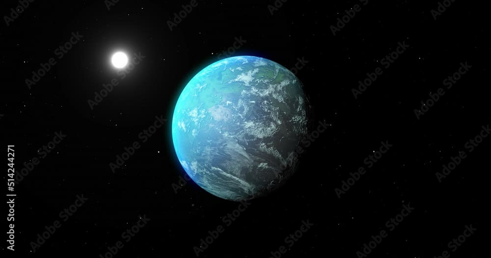 Animation of blue planet and sun in black space Animation of blue planet and sun in black space