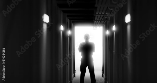 Animation of man silhouette standing in dark corridor photo