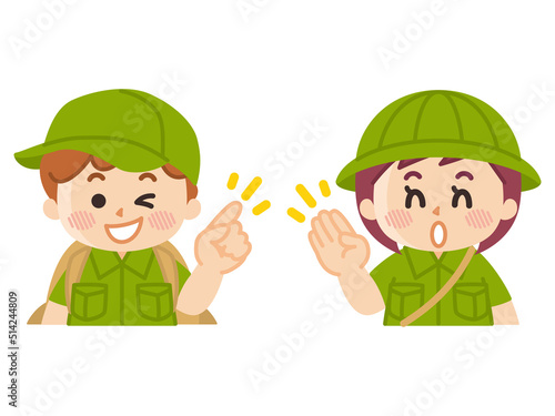 手差し　指差し　探検隊の子供　ボーイスカウト　冒険　アウトドア