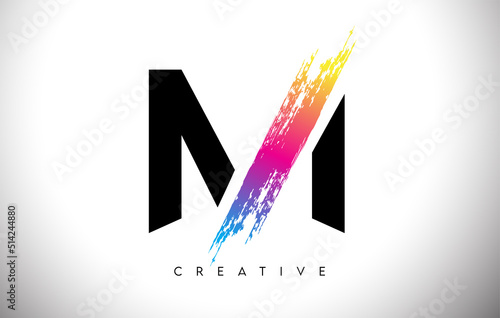 M Brush Stroke Artistic Letter Logo Design with Creative Modern Look Vector and Vibrant Colors