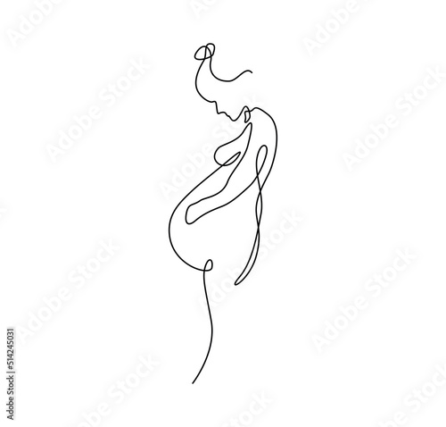 Pregnant woman single continuous line art. Medicine health care pregnancy healthy silhouette holding belly headline concept design. Hand drawn minimalism style.