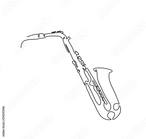 Saxophone continuous line vector illustration. Single line drawing of classical saxophone. Hand drawn minimalism style.