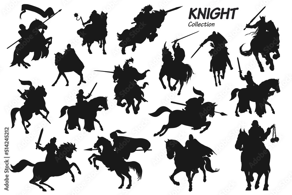 Naklejka premium knight on horse silhouettes