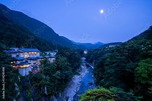 福島の湯野上温泉街の夜景