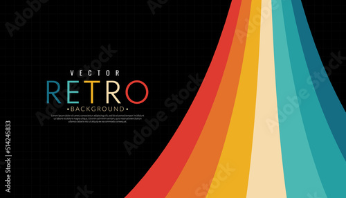 Abstract retro line background. Vintage 70s stripe colorful rainbow. Vector illustration. 1970s color wallpaper.