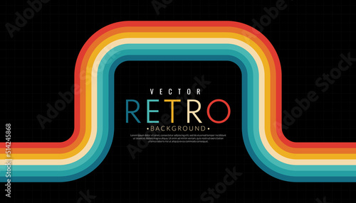 Vintage 70s stripe colorful rainbow. Abstract retro line background. Vector illustration. 1970s color wallpaper.