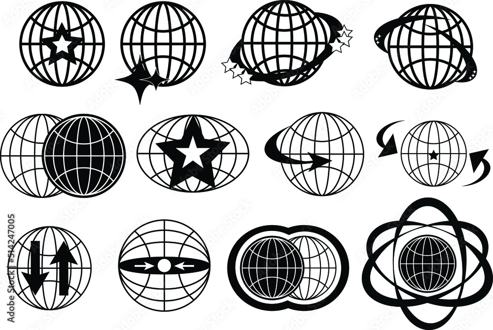 Vecteur Stock Vector set of frame planets Y2K with elements of stars ...
