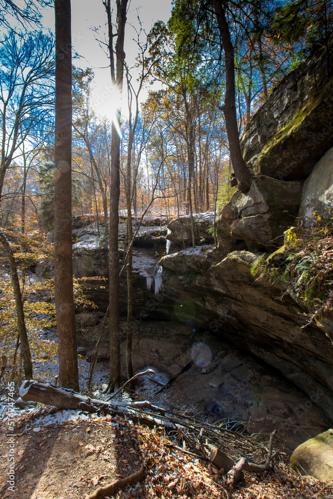 Hemlock Cliffs in Autumn after a light snow, Indiana Hemlock Cliffs in Autumn after a light snow, Indiana