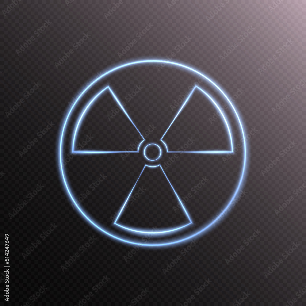 Glowing neon radioactive hazard sign. Radioactive toxic symbol. Radiation hazard sign. Vector Glowing neon radioactive hazard sign. Radioactive toxic symbol. Radiation hazard sign. Vector
