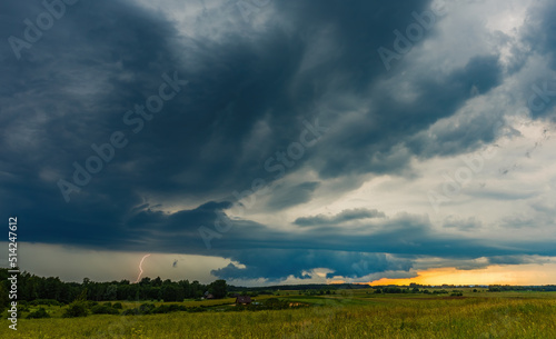 Thunderstorm with lightning strike, summer storm concept