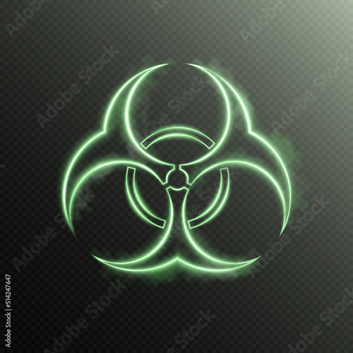 Glowing neon radioactive hazard sign. Radioactive toxic symbol. Radiation hazard sign. Vector