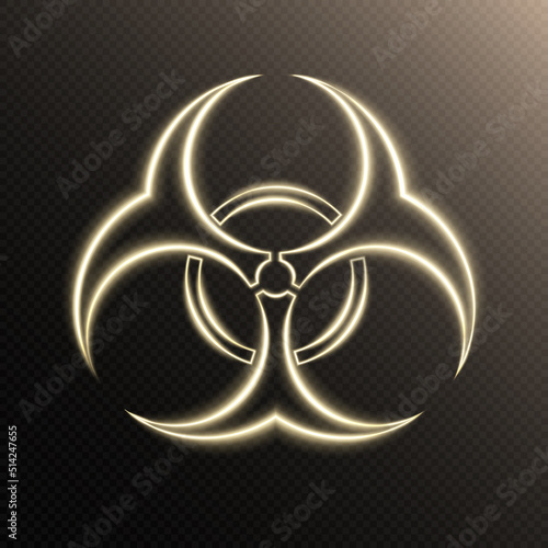 Glowing neon radioactive hazard sign. Radioactive toxic symbol. Radiation hazard sign. Vector