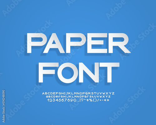 Realistic 3d paper font geometric style white color