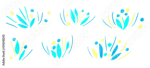 Illustration of blue and yellow decorative elements isolated on white background