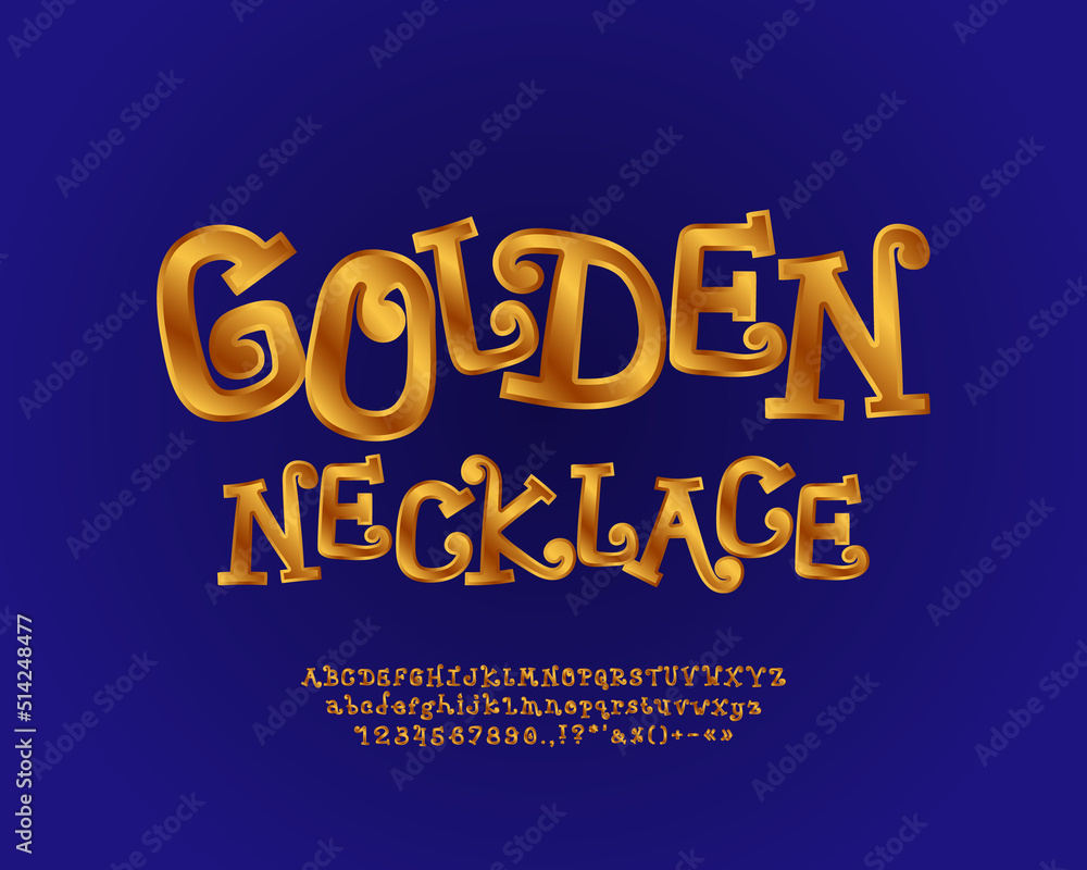 Cartoon funny sign Golden Necklace with curly font
