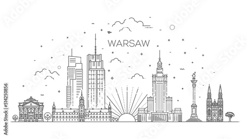 Fototapeta Naklejka Na Ścianę i Meble -  Warsaw skyline, Poland. This illustration represents the city with its most notable buildings