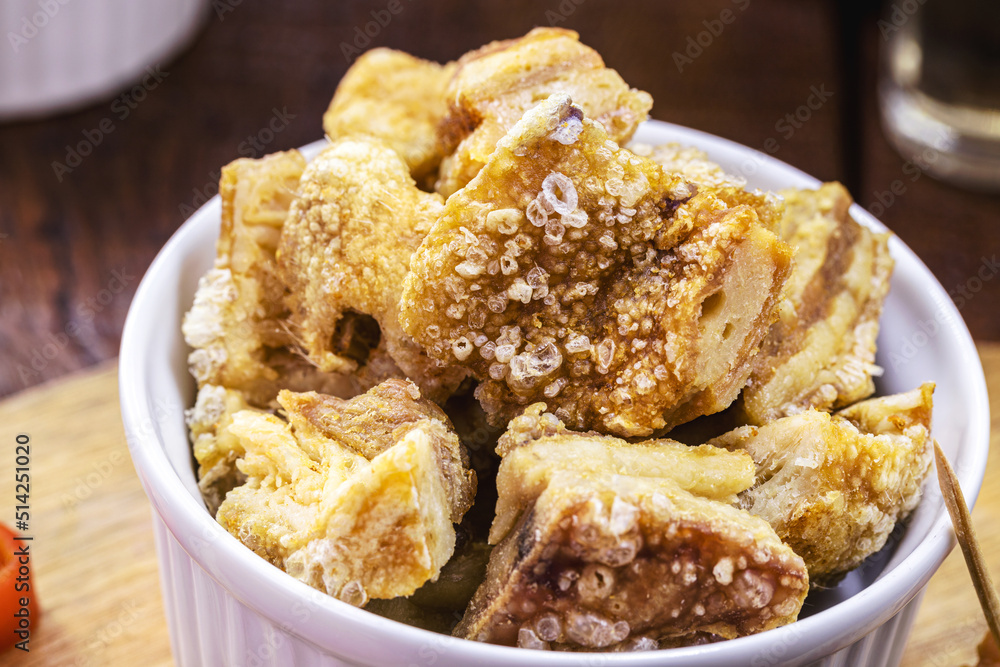 Brazilian pork snack, crispy crackling typical of Minas Gerais Brazilian pork snack, crispy crackling typical of Minas Gerais