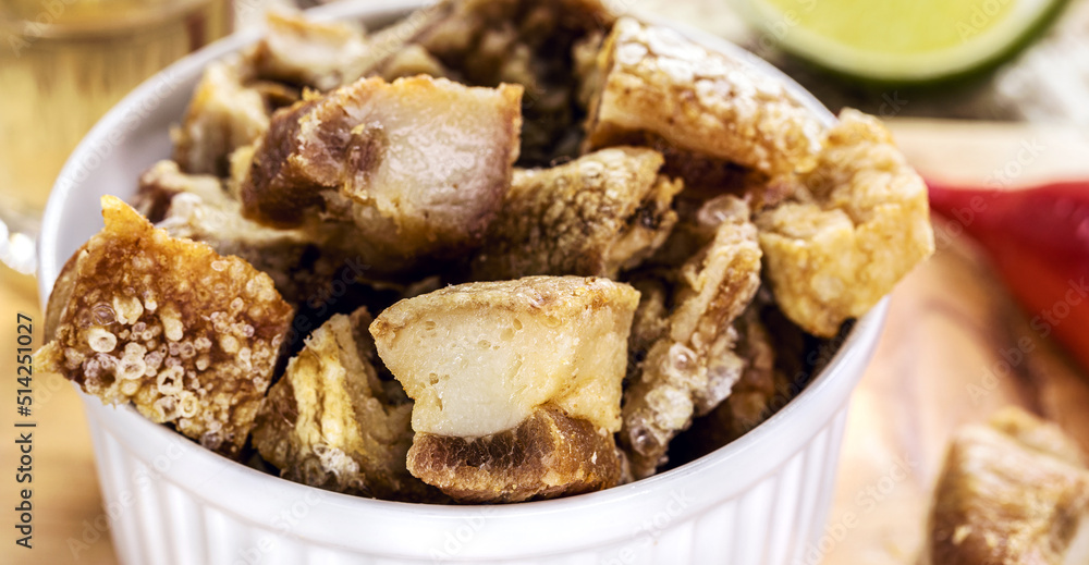 Brazilian pork snack, crispy crackling typical of Minas Gerais Brazilian pork snack, crispy crackling typical of Minas Gerais