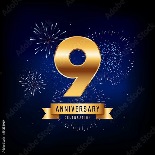 9 Years Anniversary Celebration, Vector Design Illustration Template