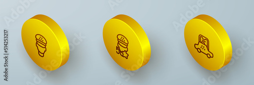 Set Isometric line Taxi driver, service rating and mobile app icon. Vector