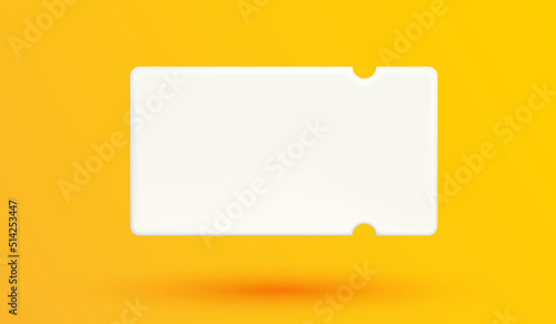 White discount coupon or voucher gift mock up with copy space on yellow background. lucky ticket and percent sign. Sale bonus points benefit special offer vector illustration style.