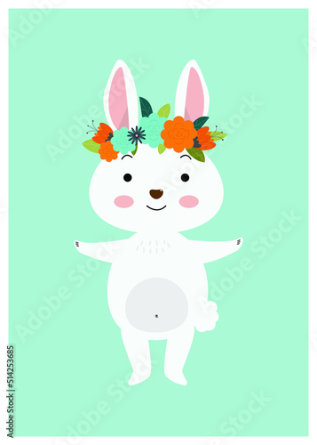 Postcard with a hare congratulations on the holidays. Rabbit in a flower wreath. © Наташа Пономаренко