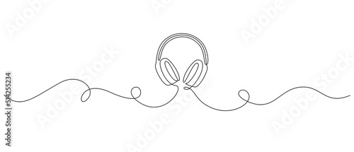 One continuous line drawing of headphone speaker. Music element for listening songs and playlist in simple linear style. Editable stroke. Doodle vector illustration