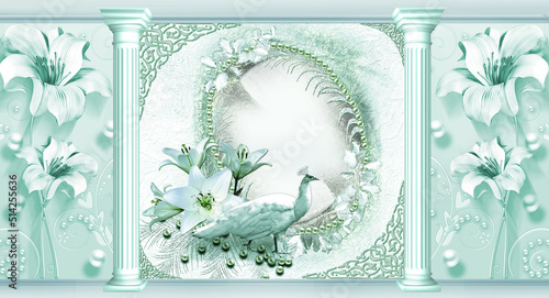 Fototapeta Naklejka Na Ścianę i Meble -  3d photo wallpapers. Flower illustration. 3d image. Photo wallpapers. The fresco.