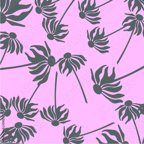 Floral grey ornament on pink background, vector