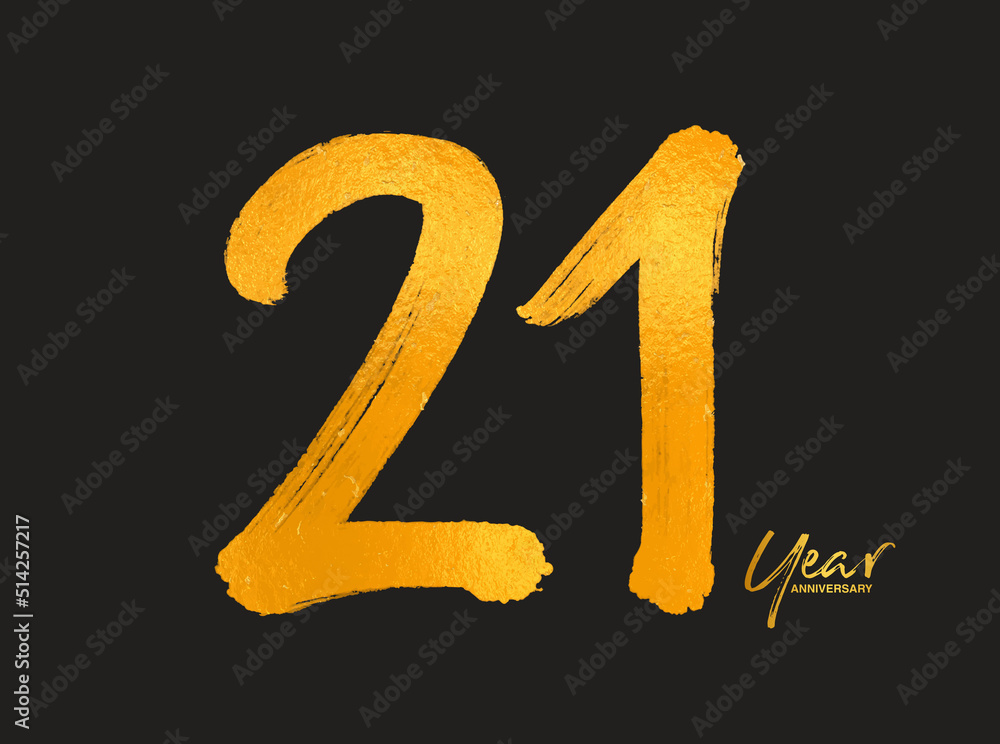 Gold 21 Years Anniversary Celebration Vector Template, 21 Years logo