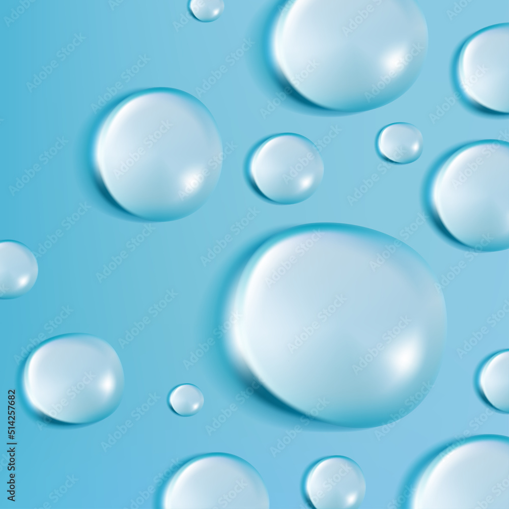 Vector Realistic Water Drops Illustration for Poster, Book Cover or Advertisement Background. Light Blue.	
