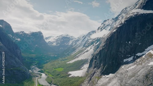 Drone shot of Romsdalen valley, Norway 