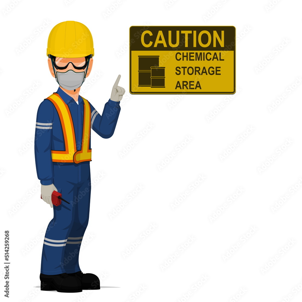 An industrial worker with chemical PPE on white background An industrial worker with chemical PPE on white background