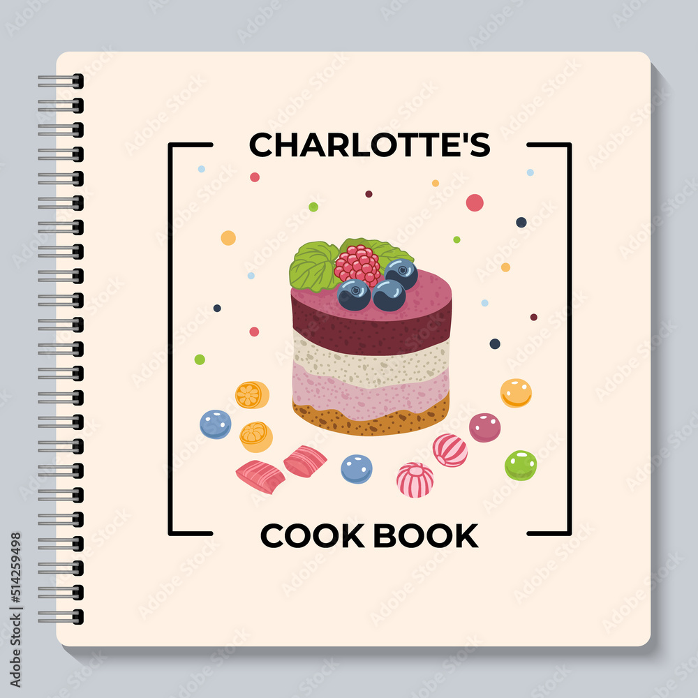 Stock vector cooking book cover design cake with berries and sweets on ...