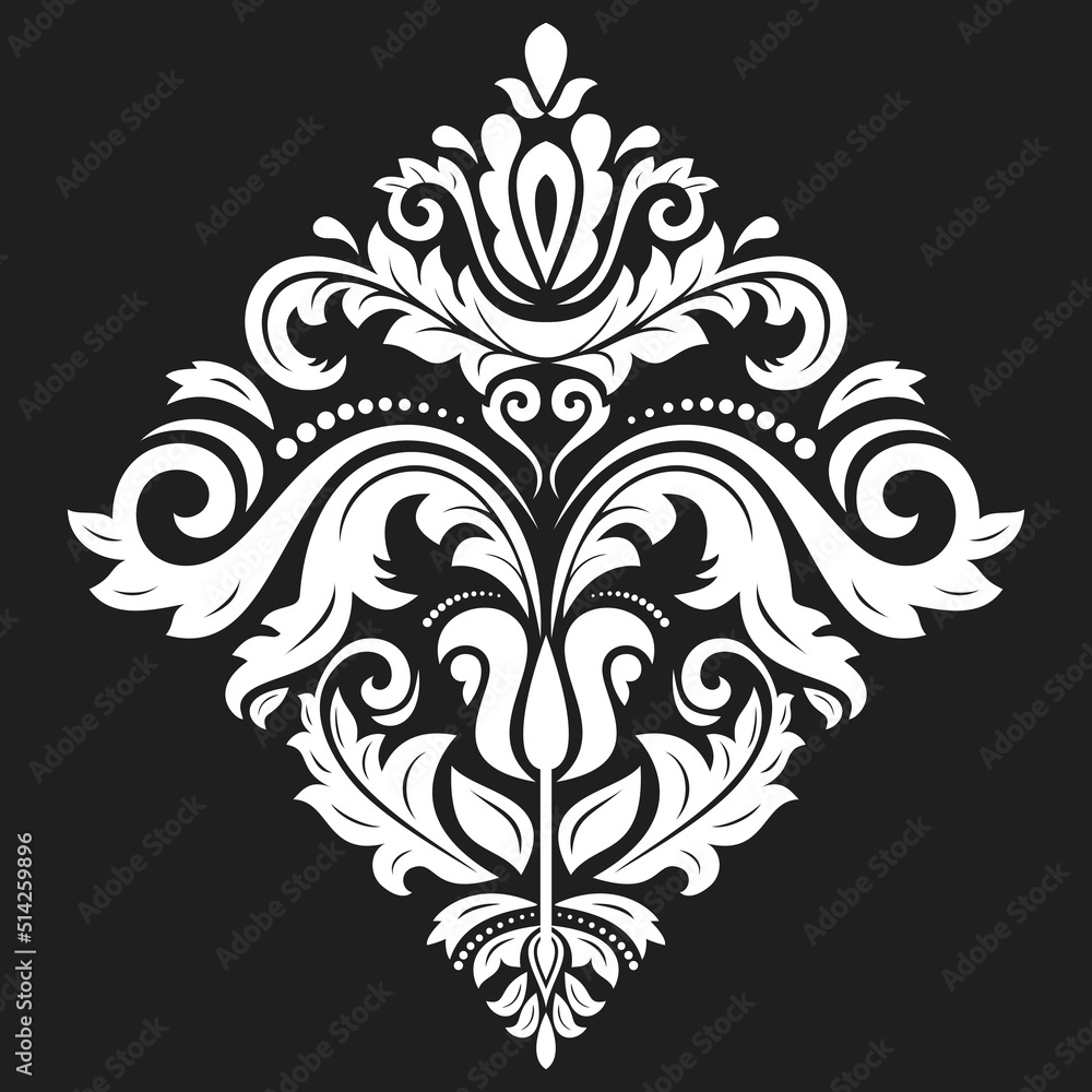 Oriental vector ornament with arabesques and floral elements. Traditional classic ornament with white rhombus. Vintage pattern with arabesques