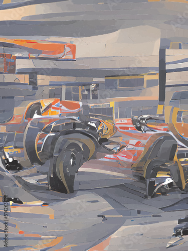 painting of sports car crash on the road