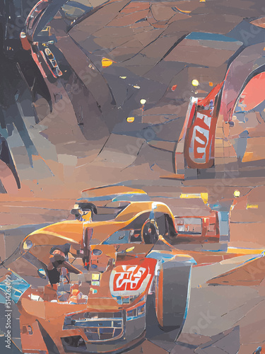 painting of sports car crash on the road