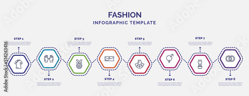 infographic template with icons and 8 options or steps. infographic for fashion concept. included cheongsam, medal with a star, purses, accesory, unisex, women tracksuit, fiance icons.