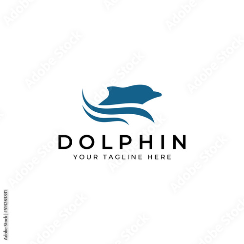 Dolphin logo. Dolphin jumping on the waves of sea or beach. With vector illustration editing.