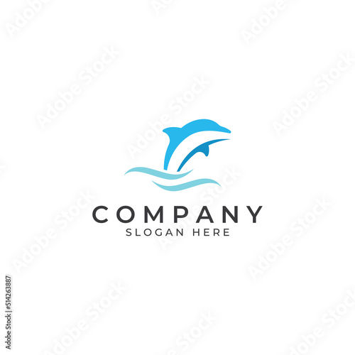 Dolphin logo. Dolphin jumping on the waves of sea or beach. With vector illustration editing.