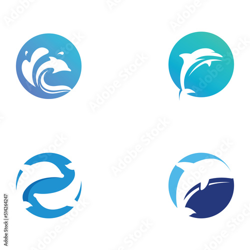 Dolphin logo. Dolphin jumping on the waves of sea or beach. With vector illustration editing.