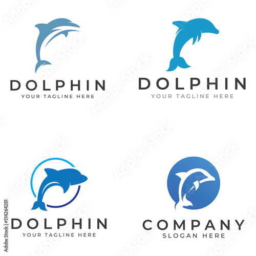 Dolphin logo. Dolphin jumping on the waves of sea or beach. With vector illustration editing.