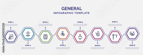 infographic template with icons and 8 options or steps. infographic for general concept. included agent script, digital strategy, advertising agency, coworking, ecommerce solutions, construction