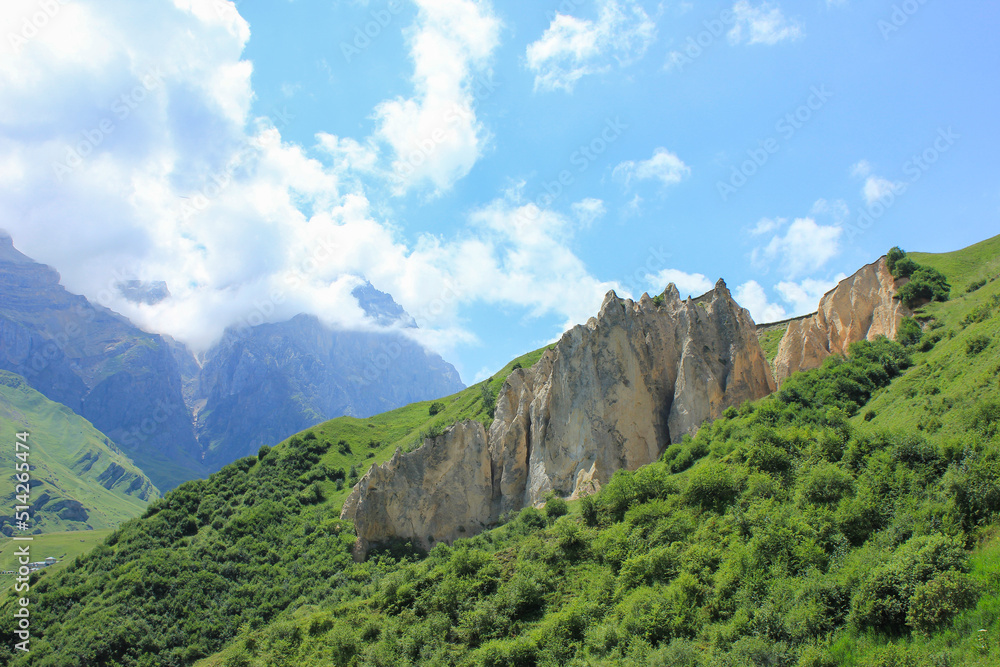 Beautiful rocks in the mountains. Laza village. Kusar region. Azerbaijan. Beautiful rocks in the mountains. Laza village. Kusar region. Azerbaijan.