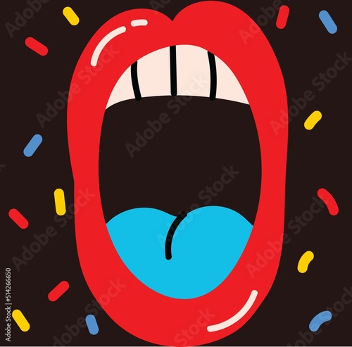 Vector illustration of crazy mouth patch retro style