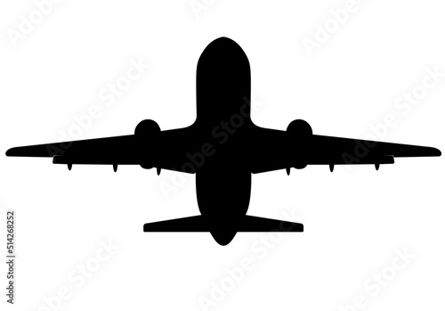 Black silhouette Vector illustration of an airplane, isolate on a white background. Passenger plane. Traveling.