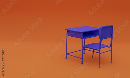3d illustration  school chair  red background  copy space  3d rendering